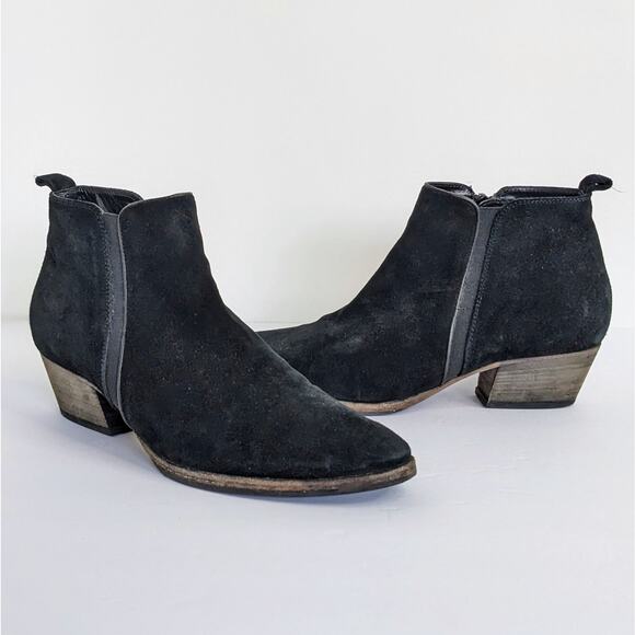 Aquatalia Shoes - Aquatalia Ankle Boots Womens 8.5 Black Suede Low Heel Pointy Toe Zipper Booties